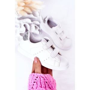 Children's Sneakers With Velcro White-Silver Cute Girl vyobraziť