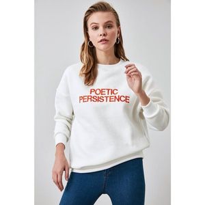 Trendyol Ekru Printed Basic Knitted Sweatshirt vyobraziť