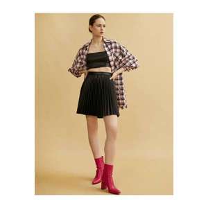 Koton Women's Black Leather Look Pleated Mini Skirt vyobraziť