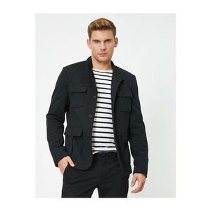Koton Buttoned Blazer with Men's Black Pocket Detailing vyobraziť