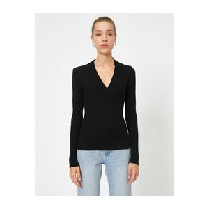 Koton Women's Black V-Neck Long Sleeve Narrow Cut Sweater vyobraziť