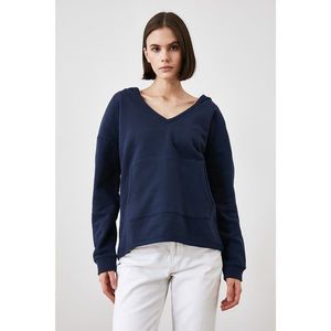 Trendyol Navy Blue V Collar Hoodie and Pocket Knitted Sweatshirt vyobraziť