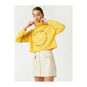 Koton Printed Crop Sweatshirt With Women's Yellow Sal Collar vyobraziť
