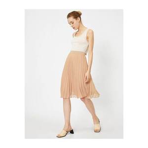 Koton Women's Brown Waist Rubber Pleated Skirt vyobraziť