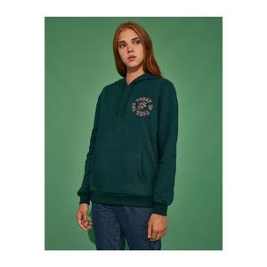 Koton Printed Sweatshirt with Women's Green Cotton Hood vyobraziť