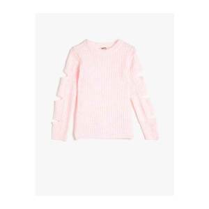 Koton Girl's Pink Crew Neck Cut-Off Sleeve Detailed Long Sleeve Knitwear Sweater vyobraziť