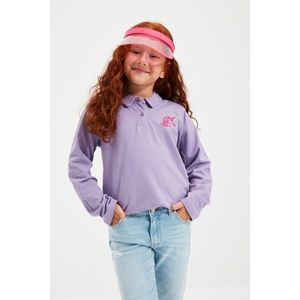 Trendyol Lilac Embroidered Girl Knitted Polo Neck T-shirt vyobraziť