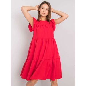 RUE PARIS Red loose dress with a frill vyobraziť