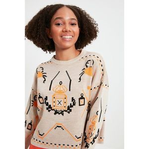 Trendyol Stone Crew Neck Jacquard Knitwear Sweater vyobraziť