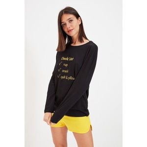 Trendyol Yellow Slogan Printed Knitted Pajamas Set vyobraziť