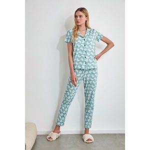 Trendyol Mint Patterned Knitted Pajamas Set vyobraziť