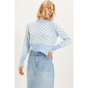 Trendyol Light Blue High Collar Jacquard Knitwear Sweater vyobraziť