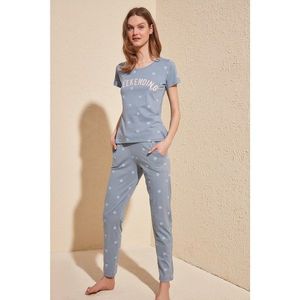 Trendyol Blue Polka Dot Knitted Pajamas Set vyobraziť