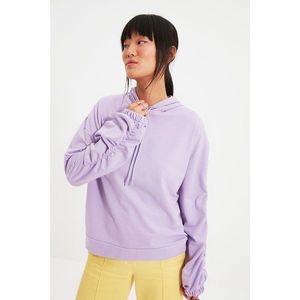 Trendyol Lilac Ruffle Detailed Hooded Basic Knitted Sweatshirt vyobraziť
