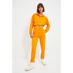Trendyol Orange Polo Neck Crop Knitted Slim Sweatshirt vyobraziť