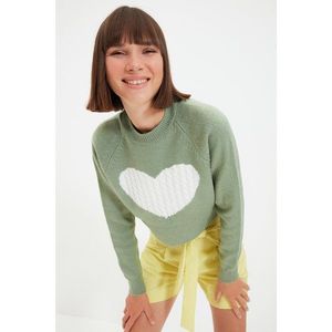 Trendyol Mint Heart Jacquard Crop Knitwear Sweater vyobraziť