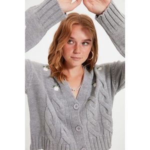 Trendyol Gray Embroidered Knitwear Cardigan vyobraziť