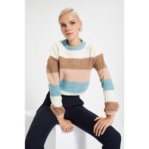 Trendyol Ecru Striped Crop Knitwear Sweater vyobraziť