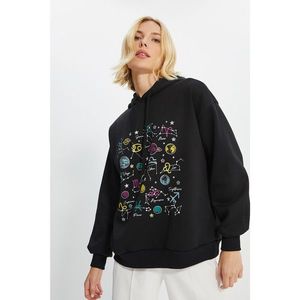 Trendyol Black Printed Hoodie Knitted Sweatshirt vyobraziť