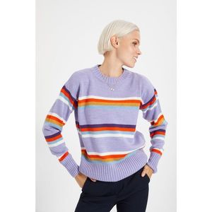 Trendyol Lilac Crew Neck Striped Knitwear Sweater vyobraziť
