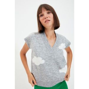Trendyol Gray V Neck Jacquard Knitwear Sweater vyobraziť