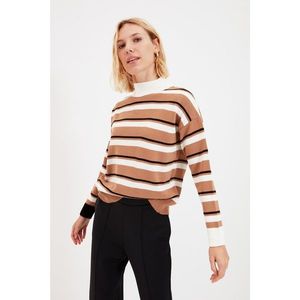 Trendyol Camel Striped Stand Up Knitwear Sweater vyobraziť