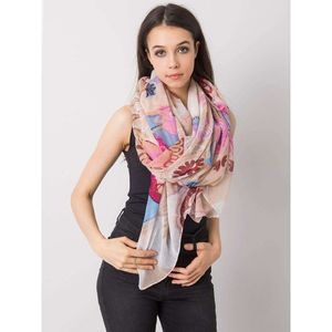 Ladies' beige and pink scarf with colorful prints vyobraziť