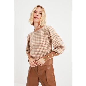 Trendyol Camel Sleeve Detailed Jacquard Knitwear Sweater vyobraziť