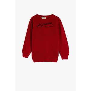 Koton Girl Red Cotton Crew Neck Ataturk Printed Sweater vyobraziť
