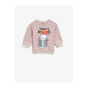 Koton Girls Ecru Striped Crew Neck Printed Sweatshirt vyobraziť