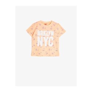 Koton Unisex Baby Orange Crew Neck Letter Printed Short Sleeve T-Shirt vyobraziť