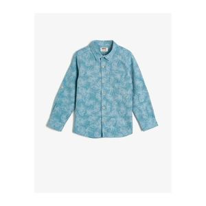 Koton Boy Blue Leaf Patterned Cotton Fabric Long and Foldable Sleeve Classic Collar Shirt vyobraziť