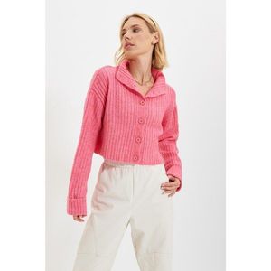 Trendyol Pink Collar Detailed Knitwear Cardigan vyobraziť