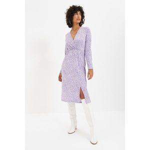 Trendyol Lilac Double Breasted Collar Ribbed Printed Knitted Dress vyobraziť