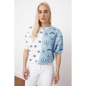 Trendyol Blue Color Block Printed Knitted Sweatshirt vyobraziť