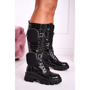 Insulated High Boots With Purses And Animal Pattern Black Military vyobraziť