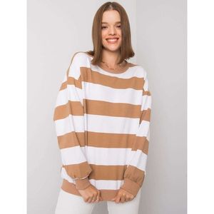 White and camel sweatshirt without a striped hood vyobraziť