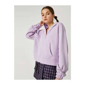 Koton Women's Purple Cotton Hooded Pocket Sweatshirt vyobraziť