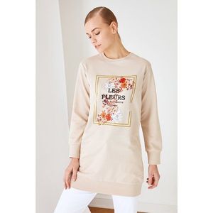 Trendyol Beige Printed Knitted Sweatshirt vyobraziť