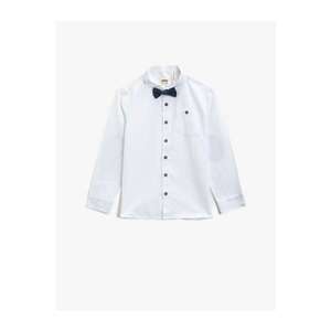 Koton Boy White Cotton Bowtie Classic Collar Long Sleeve Shirt vyobraziť