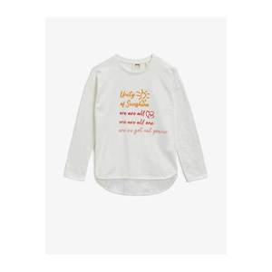 Koton Girls' Ecru Cotton Printed Bicycle Collar Long Sleeve T-shirt vyobraziť
