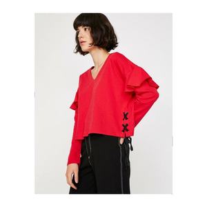 Koton Women's Red Ruffle Detail Sweatshirt vyobraziť