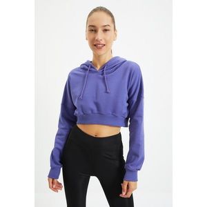 Trendyol Purple Hooded Crop Knitted Sweatshirt vyobraziť