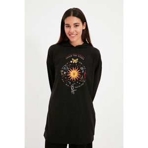 Trendyol Black Astrological Printed Sweatshirt Dress vyobraziť