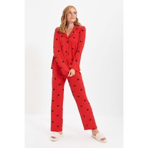 Trendyol Red Heart Pattern Knitted Pajamas Set vyobraziť