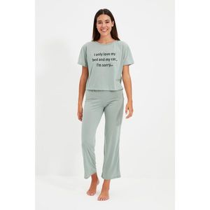 Trendyol Mint Slogan Printed Pajamas Set vyobraziť