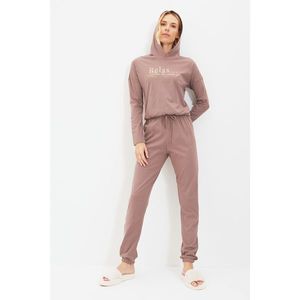 Trendyol Mink Hooded Knitted Pajamas Set vyobraziť