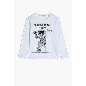 Koton Boy White Cotton Printed Crew Neck Long Sleeved T-Shirt vyobraziť