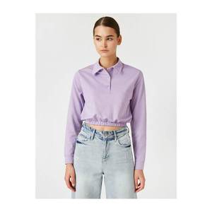 Koton Women's Purple Shirt Collar Long Sleeve Crop T-shirt vyobraziť