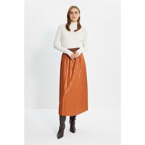 Trendyol Camel Shiny Fabric Pleated Skirt vyobraziť